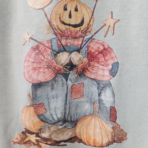 Fall Autumn Sweatshirt Sage Green with Pumpkin Scarecrow Size 3X - Picture 5 of 7